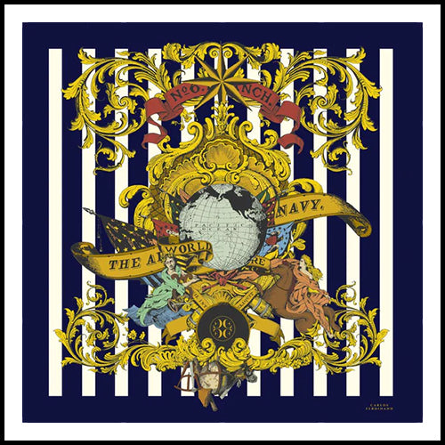 Carlos Ferdinand Navigator Stripes Navy 90cm Scarf