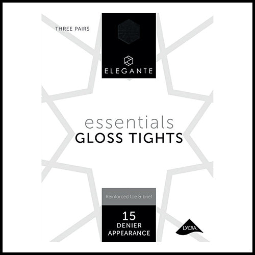 Elegante Essential Gloss 15D Black Nylons Size XLarge - 3 pairs