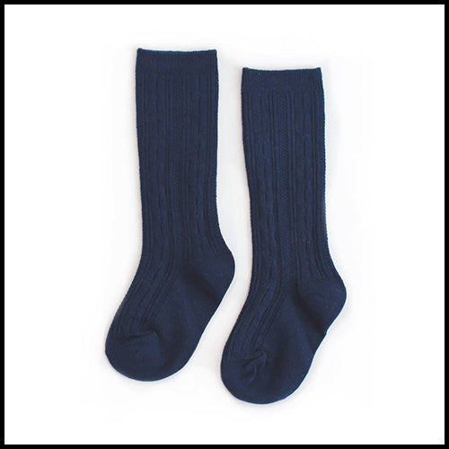 Little Stocking Co Knee High Cable Knit Socks - Navy