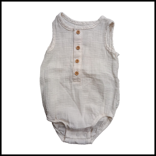 Organic Cotton Muslin Bubble Romper - Cream - 12mths