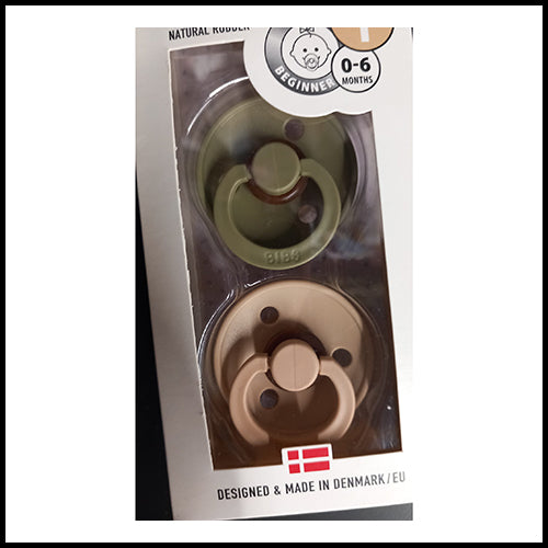 BIBS Pacifier 2pk - Olive/Beige - 0-6mths