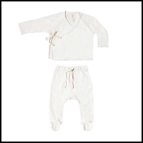 Quincy Mae Kimono Top w/pants - Ivory - 3-6mths