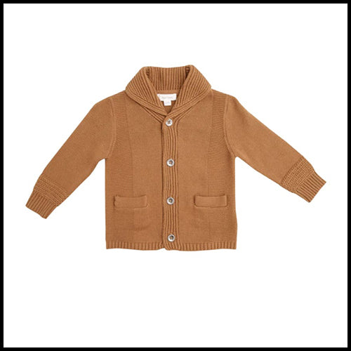 Childrens Shawl Collar Cardigan - Caramel - 6-12mths