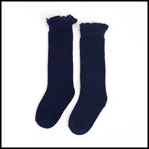 Little Stocking Navy Lace Knee Socks - 7-10Y