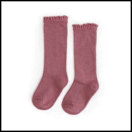 Little Stocking Co Knee High Lace Top Socks - Mauve