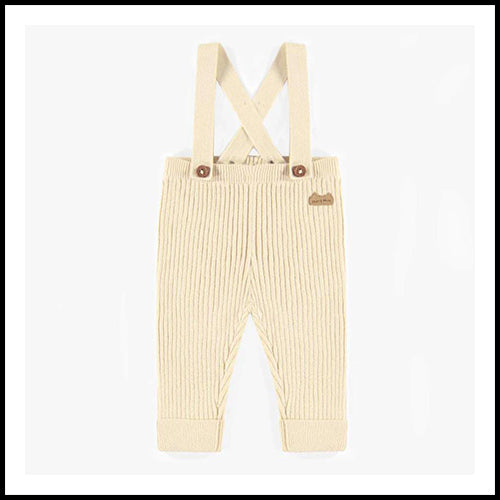 Souris Mini Cream Knit Pants w/straps - 6-9mths