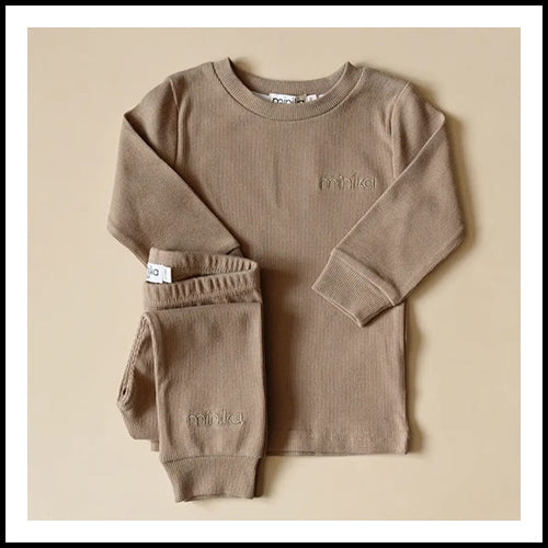 Minika Ribbed PJ set - Taupe 2t