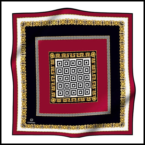 Vissona Medallion Checkers Burgundy 90cm Scarf