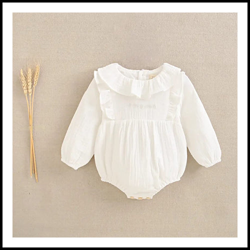 Dadati Long Sleeve White Romper with Collar 3mth