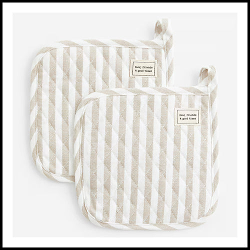 H&M Home Beige Stripped Pot Holders x2