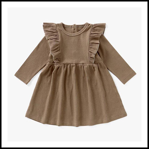 Ribbed Flutter Dress Mushroom 4-5T