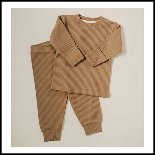 Ribbed PJ Lounge Set Cappuccino 4-5T