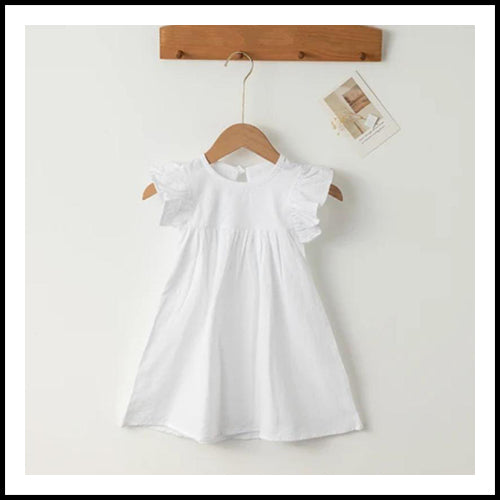 Girls White Flutter Sleeve Dress 1-2T