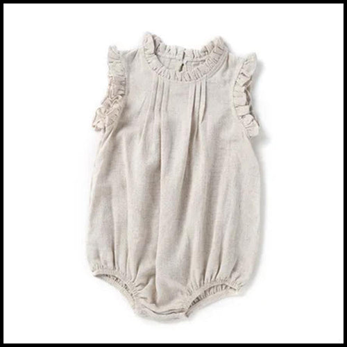 Baby Ruffle Sleeve Romper - Beige - 3mths