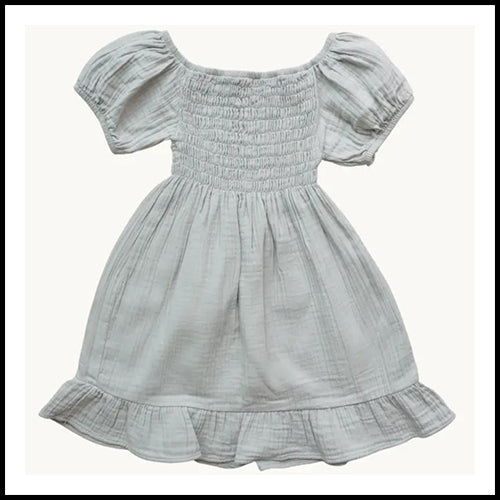 Eli&Nev Girls Muslin Sage Green Smocked Summer Dress Short Sleeve 9-12mths