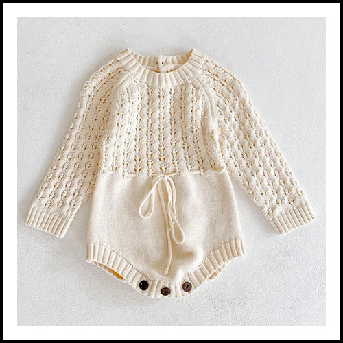 Baby Romper Knit w/bow - Cream - 6mths