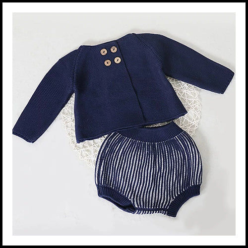 Baby Navy & White Knit 2 Pc Set 6 months