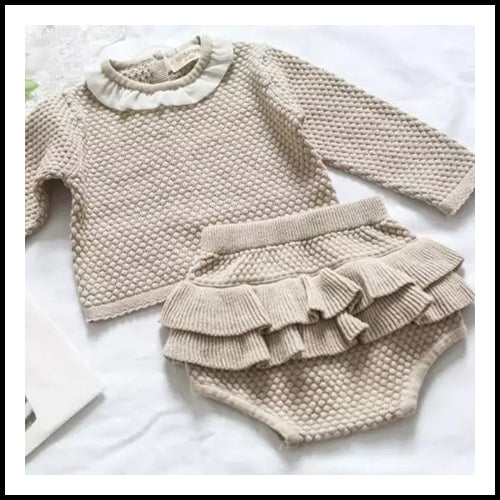 2pc Khaki & Cream Ruffle Knit -6mths