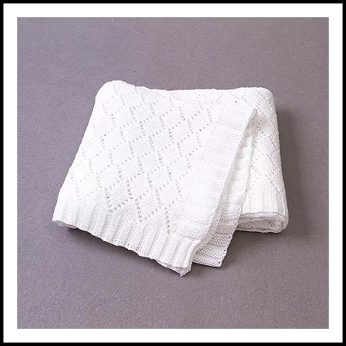 Baby White Diamond Knit Blanket