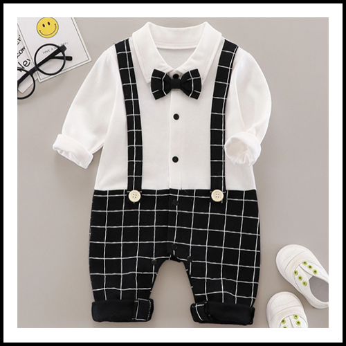 Baby 2 in 1 Plaid Bow Tie Black & White - 9 months