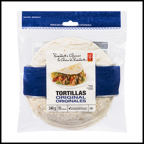 Presidents Choice Tortilla Wraps Medium 7" Original 10ct 340g