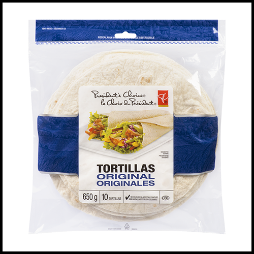 Presidents Choice Tortilla Wraps Large 10" Original 10ct 650g