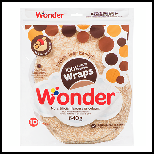 Wonder Tortilla Wraps Large 10" Whole Wheat 10ct 640g