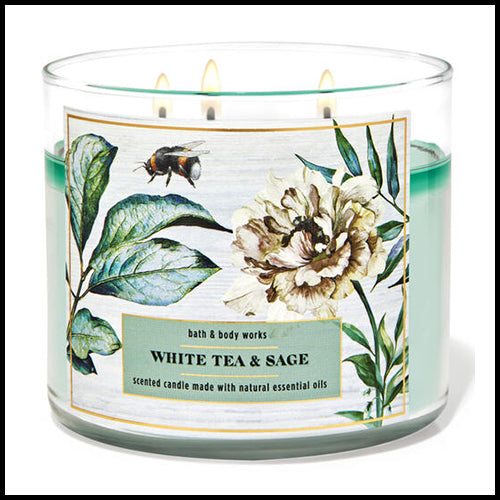 Bath & Body Works 3 Wick Candle White Tea & Sage