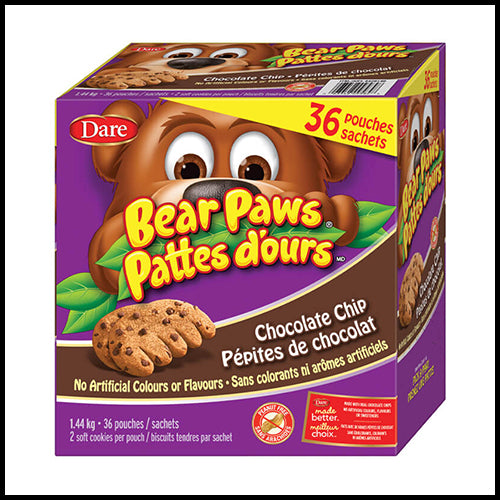 (COSTCO BULK) Dare Bear Paws Chocolate Chip 36x40g