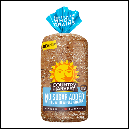 Country Harvest Bread No Sugar Added White with Whole Grains 600g