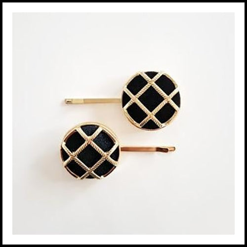 Crosshatch Hair Clips - Black