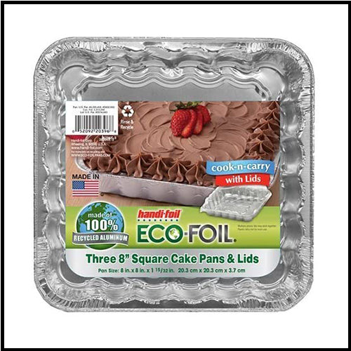 Handi-Foil Square Cake Pan with Lid 3pk