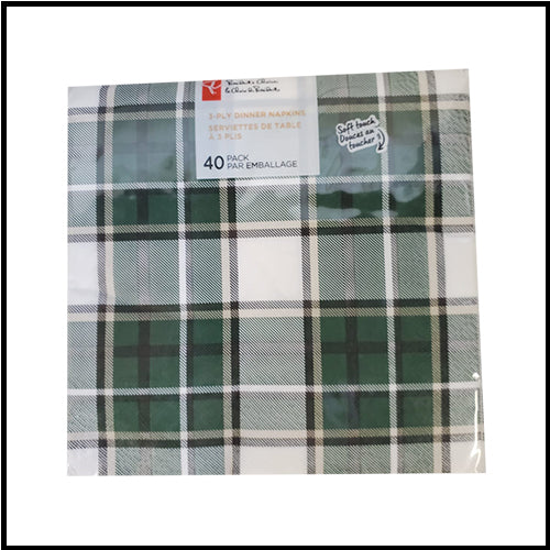 President's Choice 3 Ply Dinner Napkin Green Plaid  40pk