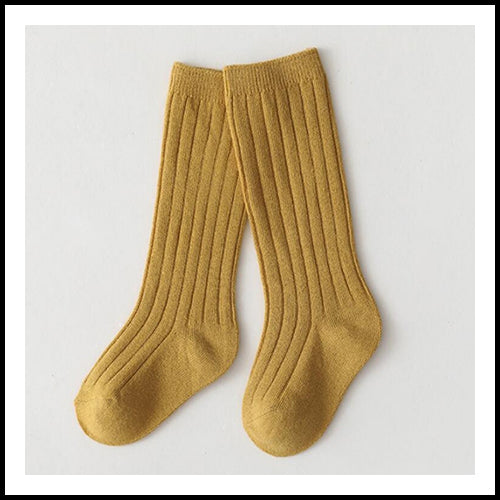 Children Plain Ribbed Knee Socks - Yellow - 5-7Y