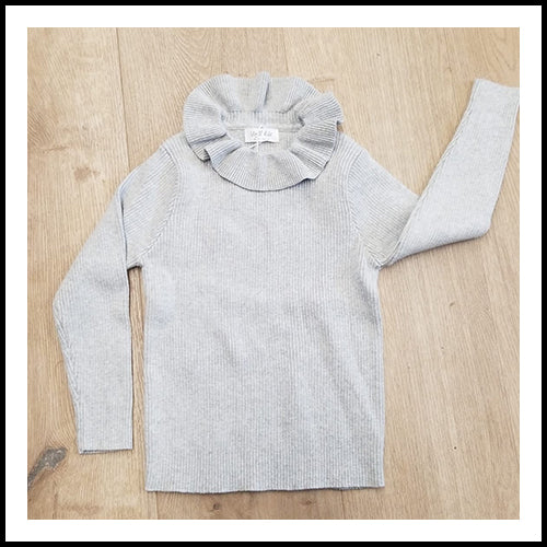 Kids Grey Knit Sweater w/Collar - 4-5Y