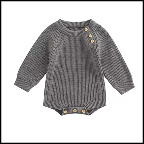 Baby Knit Long Sleeve Romper - Grey - 6-9mths