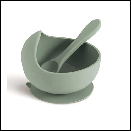 Childrens Silicone Bowl & Spoon Set - Sage