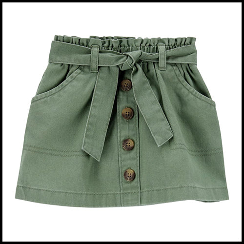 Girls Belted Skirt - Green - 6X