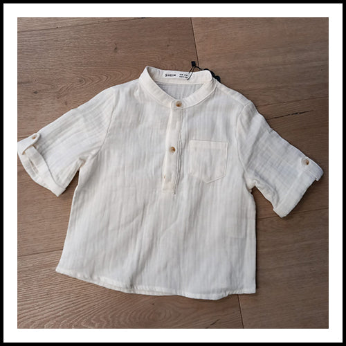 Boys White Muslin Button Top - 2Y