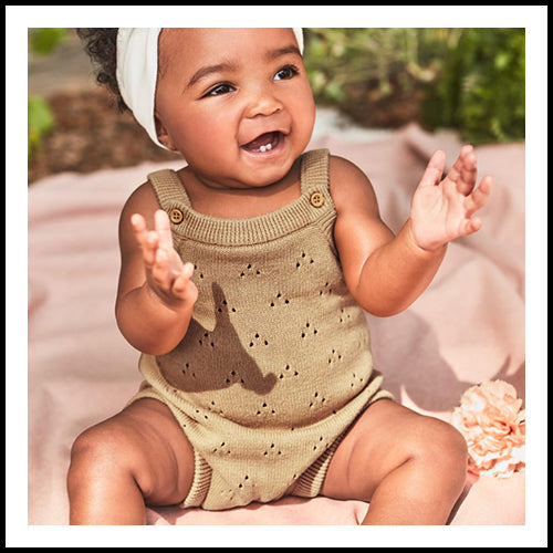 Organic Cotton Eyelet Bubble Romper - Tan - NB