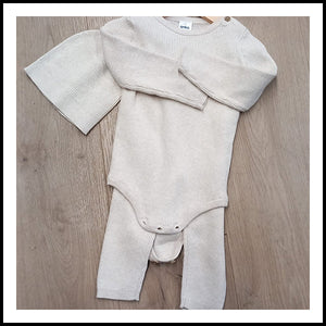 Baby clothing set Ribbed knitt Hat, Top & Pants - Beige - 12-18mths