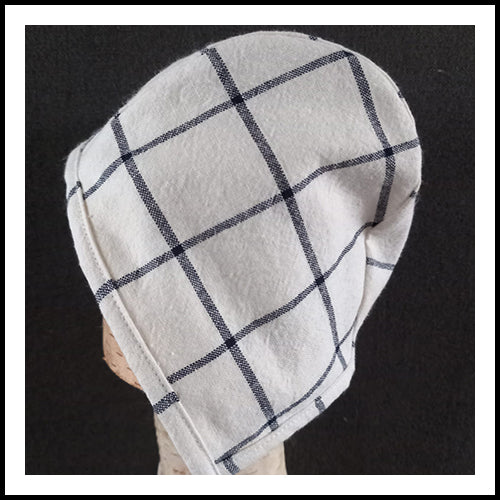 Linen Brimless Bonnet Cream/Navy Large Plaid - 12-24mths