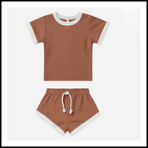 Quincy Mae Ribbed Short 2pc Set - Amber - 0-3mths