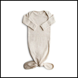 Mushie Baby Ribbed Set Gown&Hat  - Beige Melange