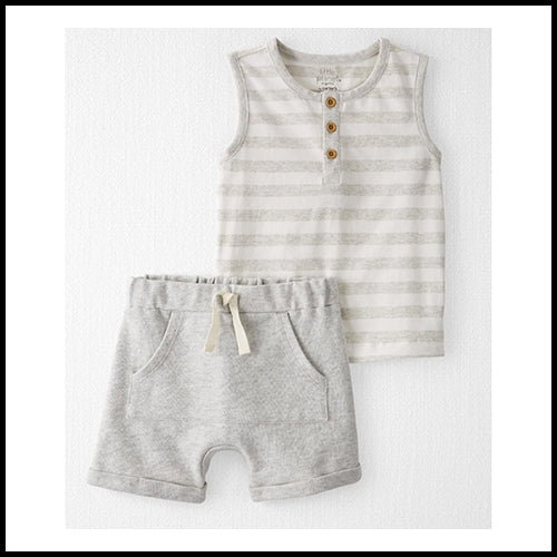 2pc Boys Organic Cotton Set - Shorts & Tank - Grey - NB