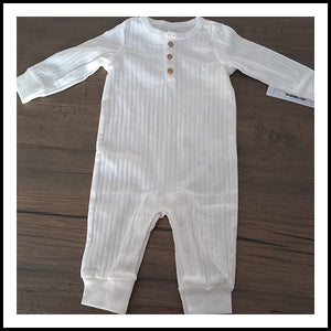 Ribbed Organic Cotton Sleeper - White - 6mths