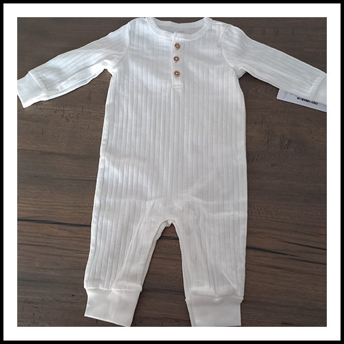 Ribbed Organic Cotton Sleeper - White - 12mths