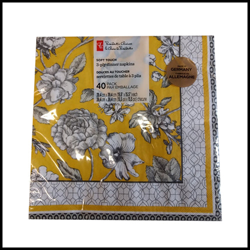 President's Choice Grey & Yellow Flower Dinner Napkins 40pk