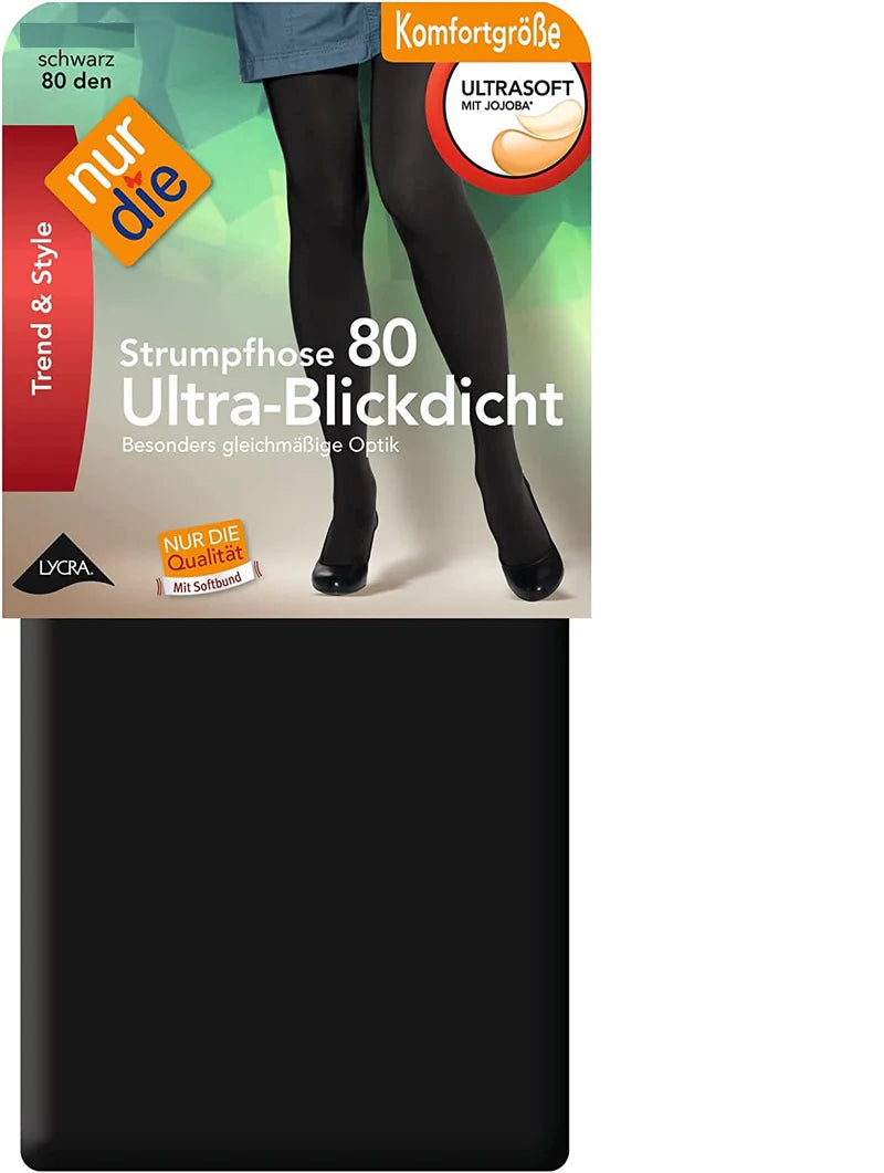 NurDie Ultra Opaque 80 Den Black Tights Size XLarge - 1 pair