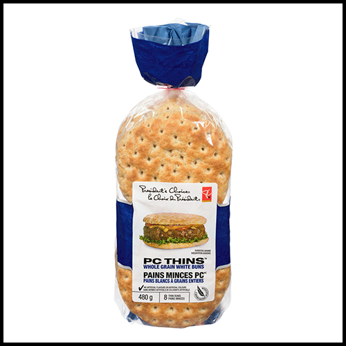 Presidents Choice Thins Hamburger Buns White Wholegrain 8pk